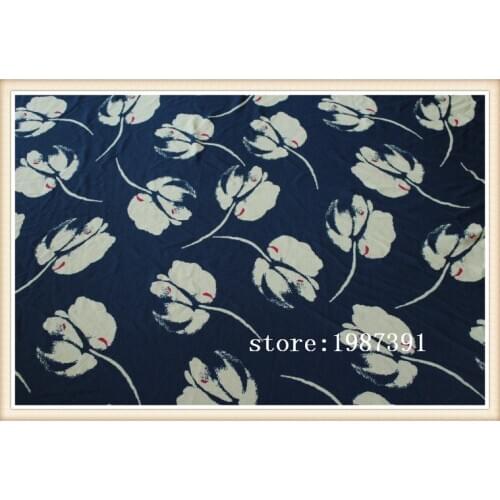 145cm width paris pearl fabric dark blue background flowers pattern for summer women clothes and DIY Hair Accessory CH-6959