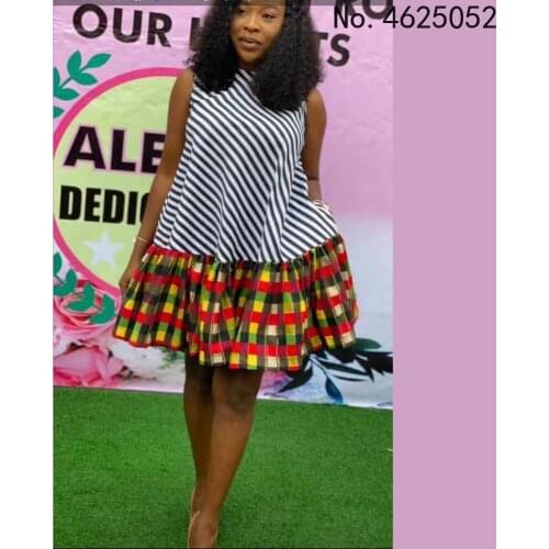 2021 African Print Dresses for Women Dashiki Stripe Patchwork African Clothes Plus Size Africa Dress Christmas Robe