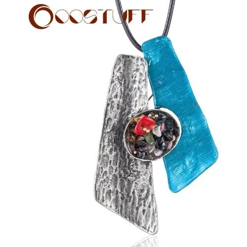 2021 Vintage Long Necklace Jewelry for Women Statement necklace & pendants Antique Blue Irregular Colorful Accessories Wholesale