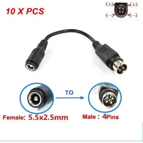 10PCS Female 5.5*2.5mm to male 4-Pin Cable Cord For SATO TG-5011-19V-ES 4-Pin cable For TV LCD VCR power supply