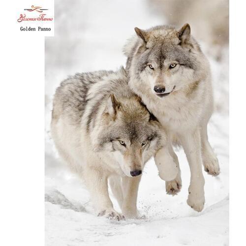 5D DIY Diamond Painting Snowfield Two wolves Cross Stitch Diamond Embroidery Mosaic pattern Rhinestone Diamond wall stickers