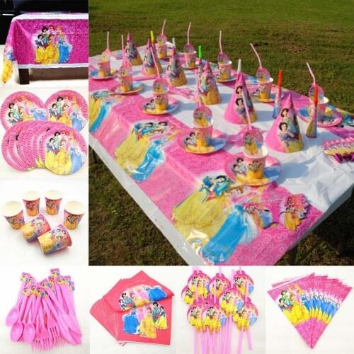 82pc/set Kid Birthday Party Supplies Princess Tablecloth Plate Cup Napkin princesa Baby Shower Tableware Decoration Favor