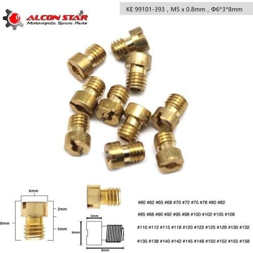 Alconsta - Pack of 10 Pieces M5 Thread 6mm Motorcycle Main Jet Kit KE 99101-393 for Keihin OKO KOSO PWK PE Dellorto Carburetor