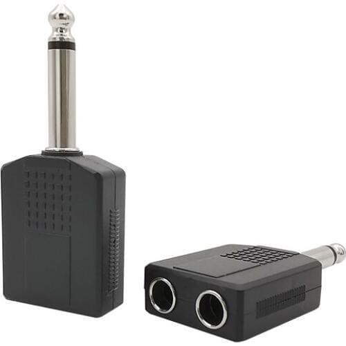 1/4 Inch Mono Jack Plug Audio Adapter Single 1/4" 6.35mm Male to Double 6.35 mm Female Mono Headphone Mic Y Splitter Connector