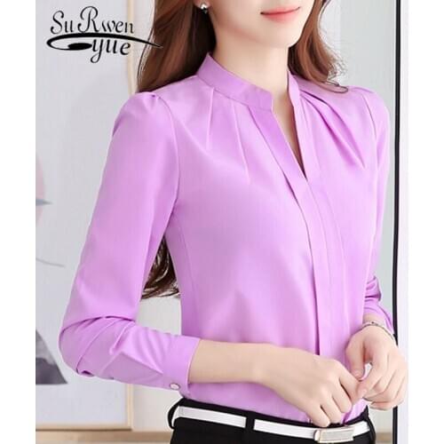 Blusas Plus Size Chiffon Blouses 2021 Women Shirt Casual Long Sleeve Chiffon Shirt Fashion Elegant Slim Solid Color New 861B