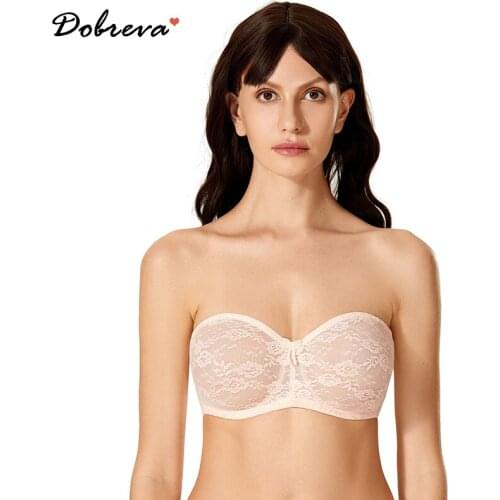 Dobreva Womens See-through No Padding Multiway Bra Strapless Lace Underwire Bralette