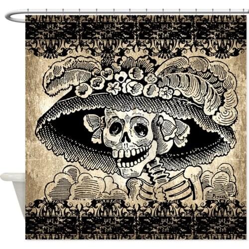 Design Vintage Catrina Calavera Decorative Fabric Shower Curtain