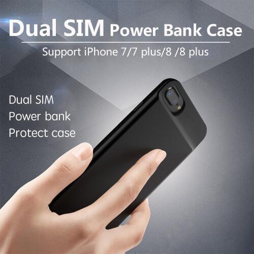 Dual SIM Dual Standby Adaper rubber frame Ultrathin Long Standby for iPhone7/7 plus/8/ 8 plus & 1800/2500 mAh Power Bank