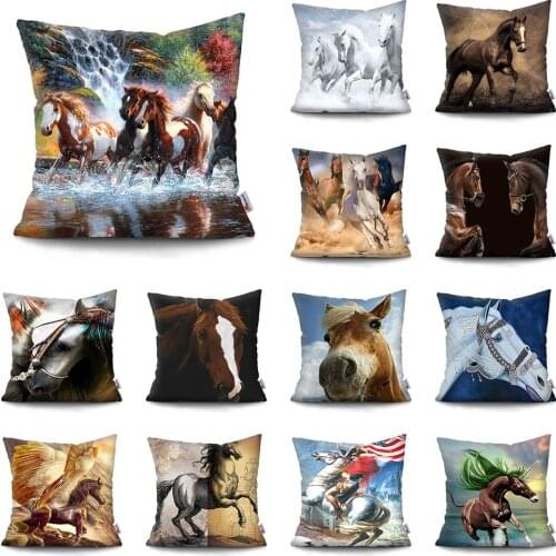 Double-sided printing cushion cover fine horse Home Decoration Pillowcase War horse Car Sofa Home Decor Pillow Case Pillow Cushi