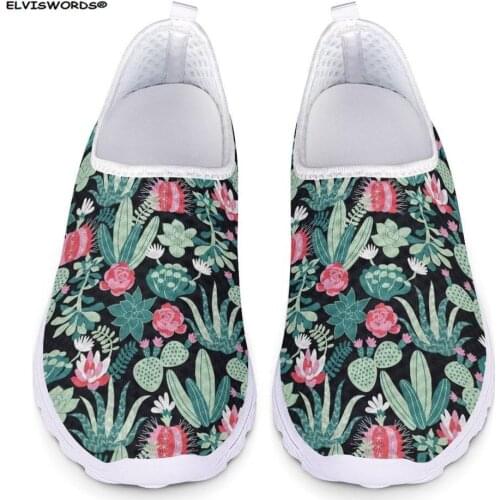 ELVISWORDS Black Cactus 3D Fashion Female Shoes Summer Ladies Mesh Breathable Flats Shoes Womens Snaekers for Teenager Girls