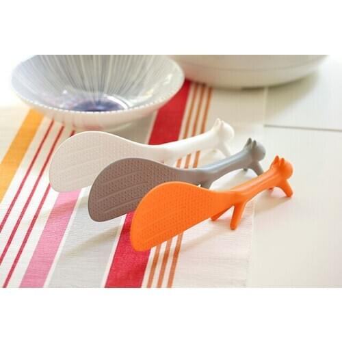 Fedex DHL Free shipping 100pcs/lot Cute Plastic Handle Squirrel Spoon Vertical Non-stick Rice Spoon Creative Rice Shovel
