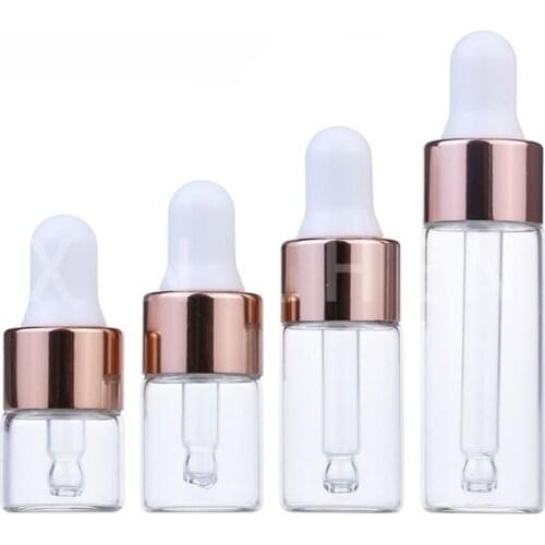 5Pcs Mini Rose Gold Glass Bottle Refillable Bottles Essential Oil Aromatherapy Dropper Bottle Pipette Bottle 1ml 2ml 3ml 5ml