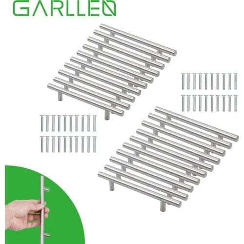 GARLLEN 20pcs 200mm Satin Brushed Stainless Steel T Bar Door Handles For Kitchen Cabinet Door Furniture Cupboard Drawer