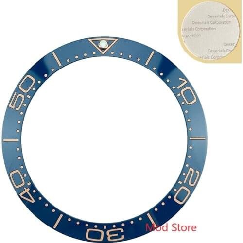 38mm Blue/Black Rose Golden Sloping Ceramic Bezel Insert For Diver Models SKX007, SKX009 Movement Luminous Pip Sea Master Style