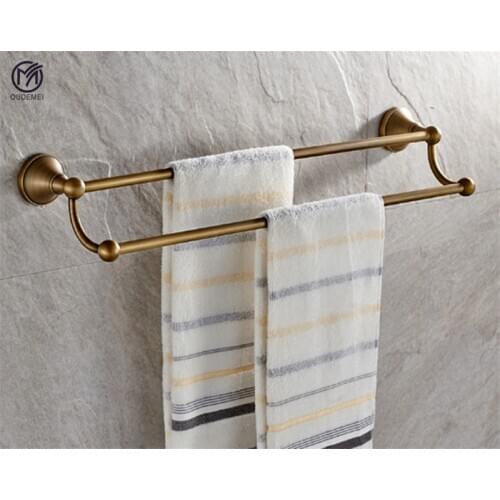 Brass Towel Rack Brushed Antique Double Wall-Mounted Modern Bathroom Accessories Storage Device