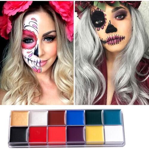 12 Colors Face Body Paint Oil Art Make Up with 6pcs Pen Halloween Party Kit MPwell