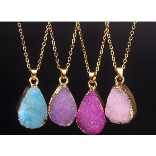 Multicolor druzy necklace , fashion necklace jewelry charm, hot delicate druzy quartz stone pendant necklace
