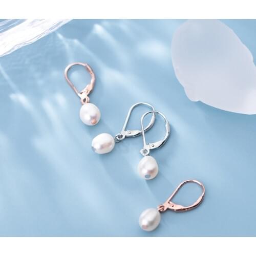 Modian Elegant Pearl Geometric Hoop Earring for Women Fashion 925 Sterling Silver 3 color Oval Earring Fine Jewelry Accessories