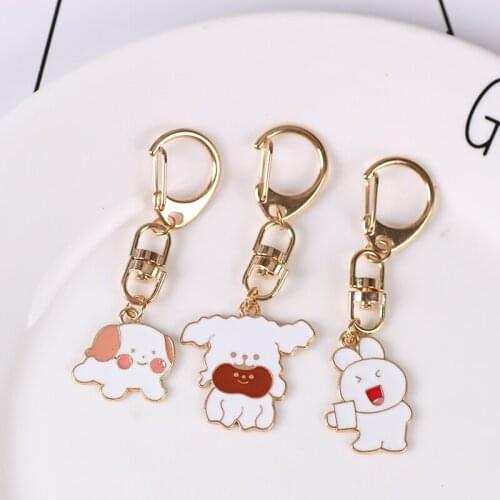 Fashion Cute Animal Keychain White Puppy Rabbit Pendant Alloy Material Temperament Ladies Birthday Jewelry Gifts Hot Sale