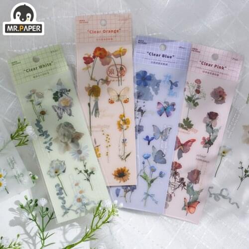 Mr Paper 4 Design Flowering Time As To The Series Transfer Sticker Creative Cute Manual DIY Decorative Collage Material Sticker