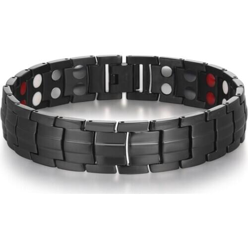 Escalus Mens Black Pure Titanium Magnetic Bracelet For Men 4in1 Magnets Negative Ions Germanium Health Bracelets Jewelry