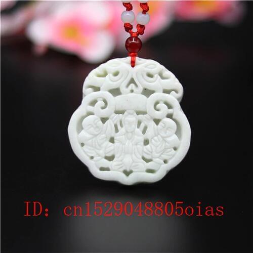 Natural White Chines Jade Guanyin Pendant Dragon Necklace Charm Jewellery Fashion Accessories Carved Amulet Gifts for Women Men