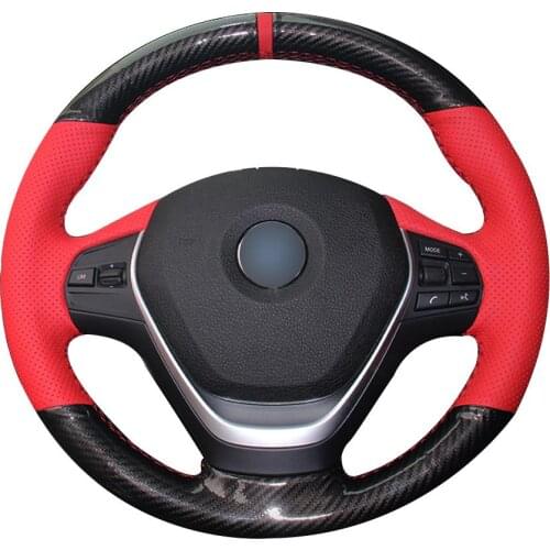 Non-slip Durable Carbon Fiber Leather Red Leather Red Marker Car Steering Wheel Cover For Bmw F30 320i 328i 320d F20