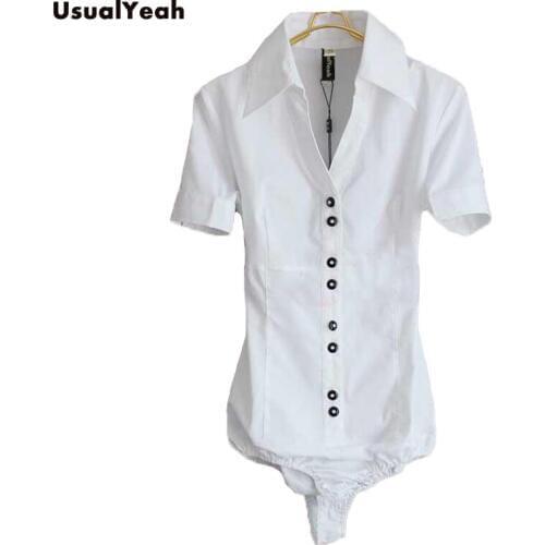 2018 New Fashion Elegant Short sleeve V neck OL Body Shirt Blouse office work wear Button Design blusas White Black S-XXL SY0173
