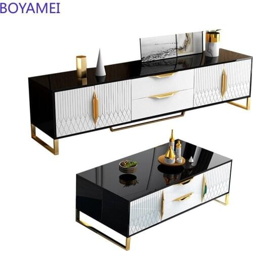 New black and white Nordic luxury coffee table TV cabinet coffee table combination Small apartment living room TV cabinet