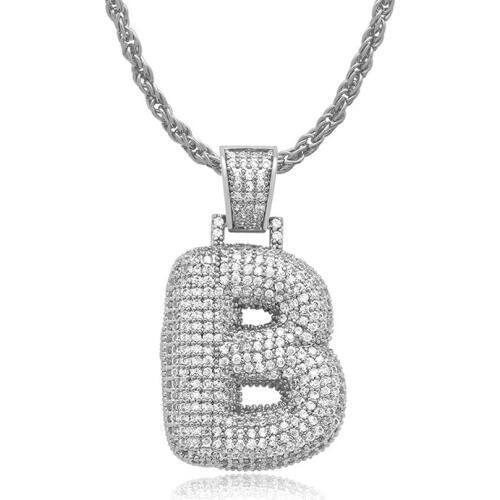 OMYFUN Factory Price DIY Custom Initial Bubble Letter Alphabet B Pendants & Necklaces For Men Women Silver Color Hip Hop Jewelry