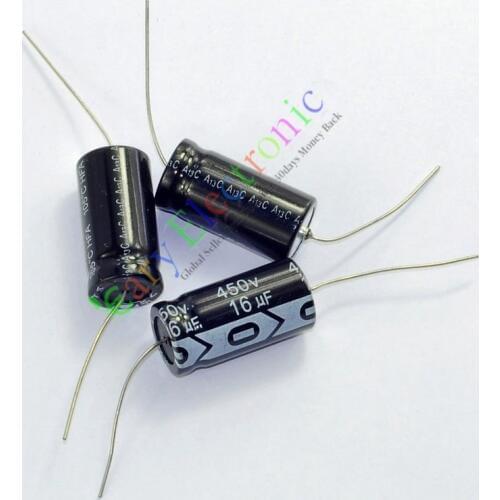 Wholesale and retail 20pc 450V 16uf 105C long copper leads Axial Electrolytic Capacitors audio amp free shipping