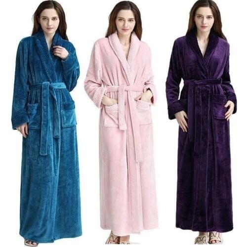 Autumn Long Pajama Warm Women Winter Men Flannel Sleepwear Night-robe Soft Robe Bathrobe Loose Comfortable Warm Home Bathrobe