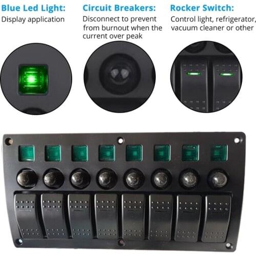 For Jeep Switch Panel 8 Gang 12V -24V On-Off Boat Marine Car Rocker Led Panel Switch with Breakers