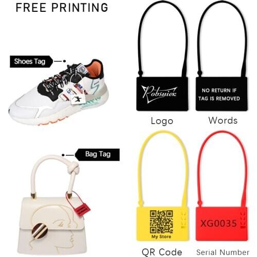 1000PCS Custom Clothing Tags Plastic Garment Apparel Bag White Black Security Logo Gift Travel Hang Labels Tag 165mm