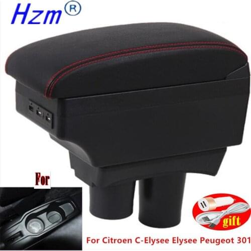 For Peugeot 301 Armrest For Peugeot 301 Car Armrest box 2013 2014 2015 2016 Retrofit parts Interior Storage box USB LED