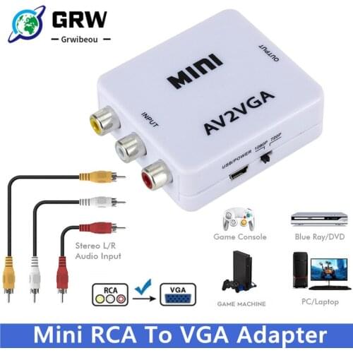 1080P HD Video Convertor RCA AV to VGA Video Converter Conversor with 3.5mm Audio AV2VGA / CVBS + Audio to HDTV PC Converter