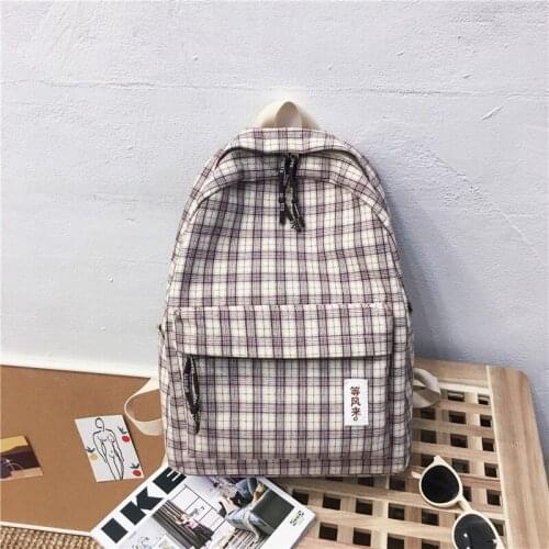 Casual Woman Backpack Retro Plaid Student Canvas School Bag Multi-Pocket Large-Capacity Anti-Theft Lightweight Travel