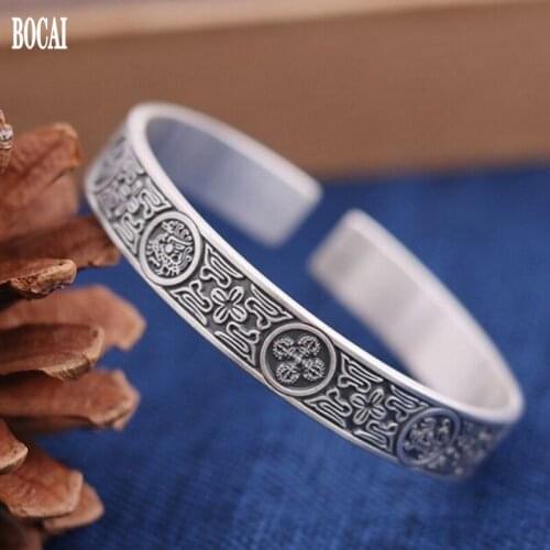 S999 silver four god beast bracelets for men and women King Kong pestle Blue Dragon / White Tiger / Auspicious Bird / Tortoise