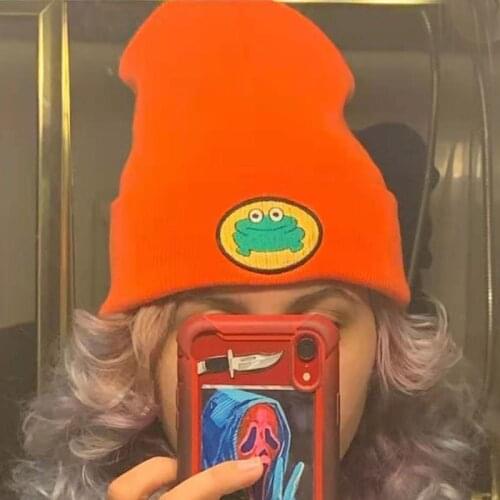 Parappa the Rapper Beanie Embroidery Winter Hat Cotton Frog Knitted Hat Skullies Beanies Hat Hip Hop Knit Cap Casual