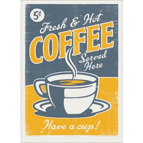 Vintage Coffee Shop Sign Art print Silk poster Home Wall Decor
