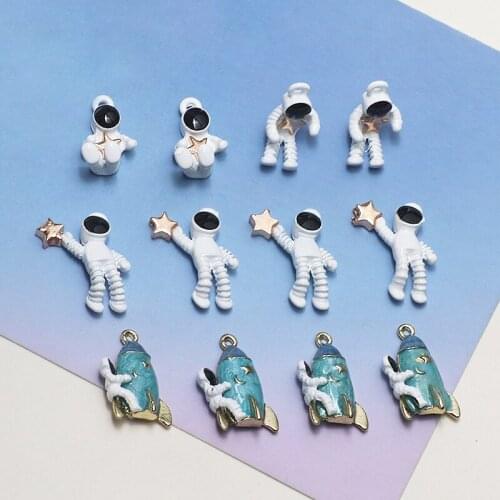 Pick the stars white astronaut rocket alloy wild pendant diy handmade jewelry earrings necklace accessories materials 4PCS