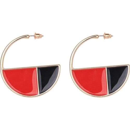 Women Street Shot Jewelry Fashion Big Temperament Earrings Geometric Elements Two-color Semi-circular Alloy Earrings