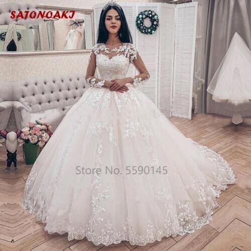 Elegant Lace Long Sleeves Ball Gown Wedding Dress Bridal Celebrity Vestido De Novia 2020 Robe Mariage Online Shop Undefined