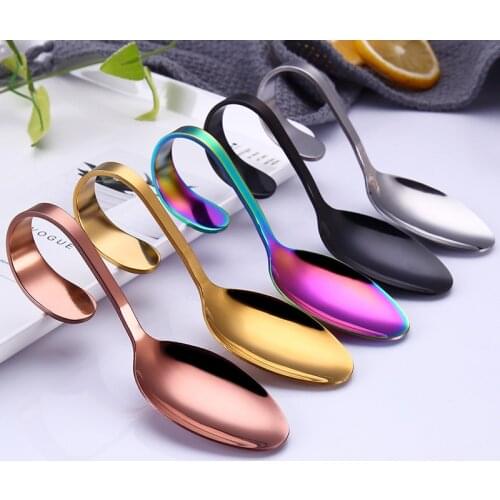 1 Pcs Stainless Steel Hotel Buffet Kitchen Curved Handle Dessert Soup Spoon Cutlery Kitchen Accessories Drinking Tools