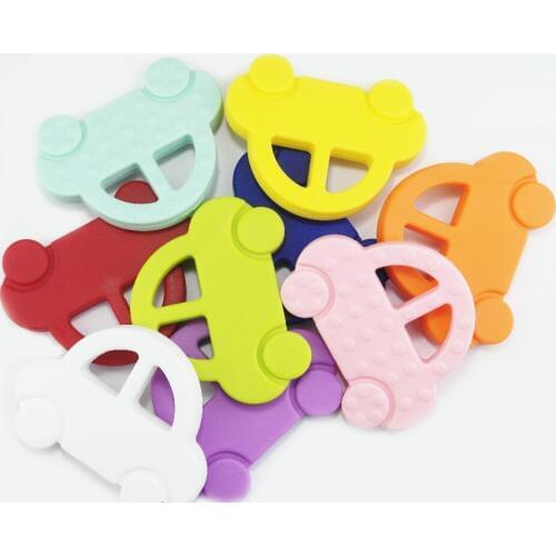 2pcs Mix colors Silicone mini Car Pendant DIY Teether Toy Teething Necklace Baby chew Toy BPA Free Food Grade Silicone