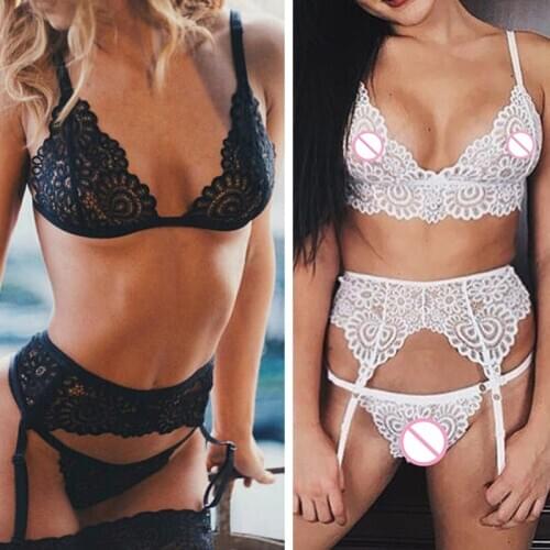 3pcs Transparent Bra Set Erotic Garter Sexy Lingerie Bodysuit Push Up Bra And Panty Set Women Underwear Set Intimates Lace Bra