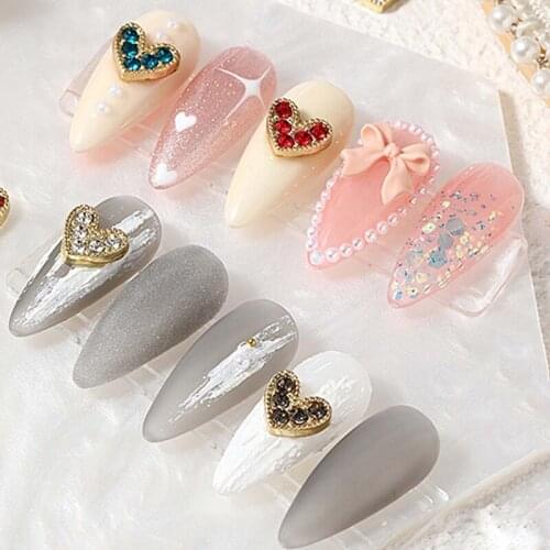 5 Pcs/Set Delicate Peach Love Heart DIY Nail Art Decorations Nail Ornaments Rhinestone Jewelry Nail Drills Manicure Design