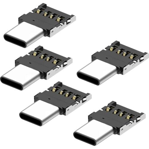5pcs Ultra Mini Type-C USB-C to USB 2.0 OTG Adapter for Cell Phone Tablet & USB Cable & Flash Disk