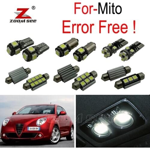 9pc LED mirror lamp + LED bulb interior dome map reading light kit for Alfa Romeo Mito ( 2008 to 2017 )