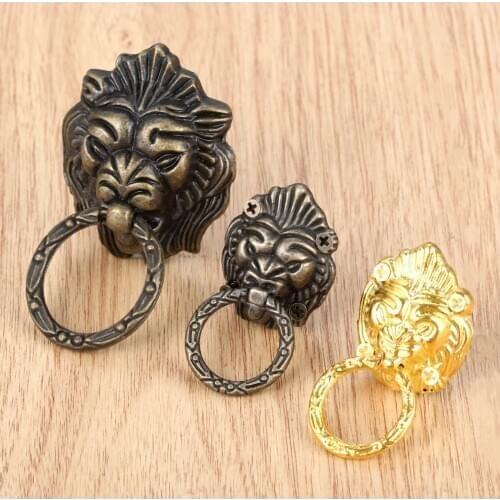 Antique Bronze/Gold Lion Head Antique Handle Pull Knobs Door Furniture Handle Cabinet Dresser Drawer Pull Furniture Hardware